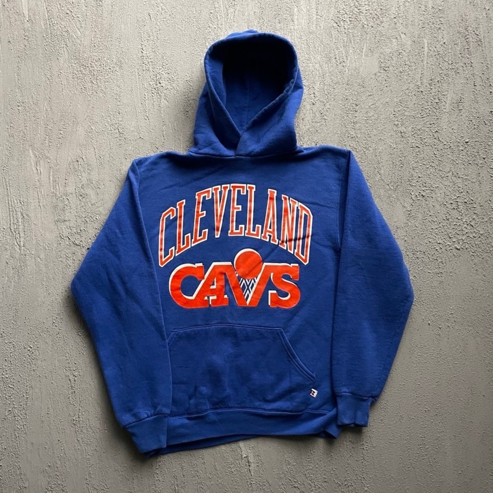 Vintage Cleveland Cavs Hoodie Men Medium Blue 90s Russell Athletic